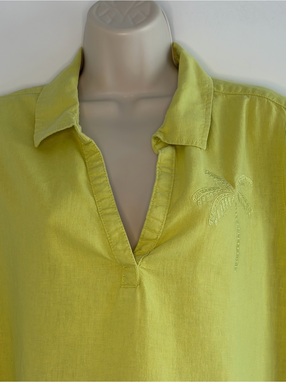 Calypso St. Barth Linen Blend Tunic Top Coastal Resort Shirt Lemon Lime Size 1X - Picture 2 of 15